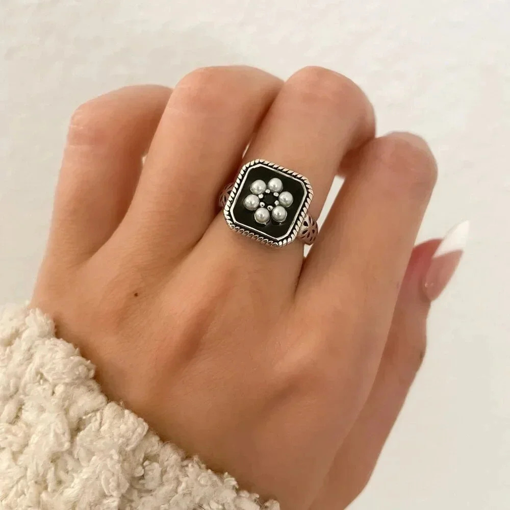 925 Sterling Silver Chunky Ring Statement Ring Pe… - image 8